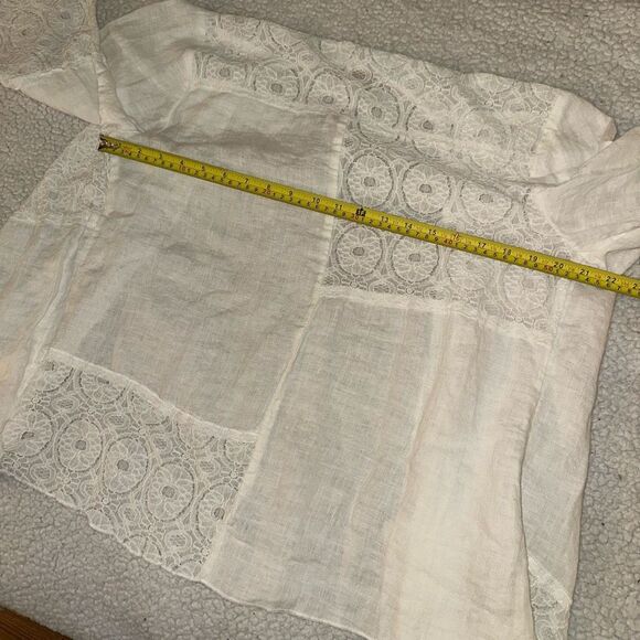 Chicos Linen Lace Panel Cardigan Asymmetrical White Size 1 (Medium) EUC - Picture 8 of 11